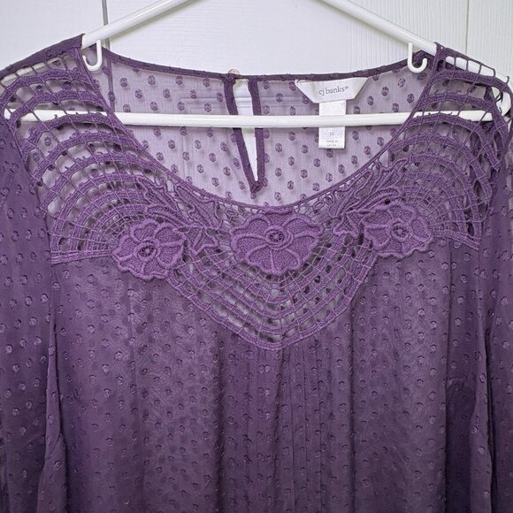 CJ Banks Womens Blouse Size 1X Purple Lace Sheer Boho Fairy Whimsigoth - Picture 2 of 12
